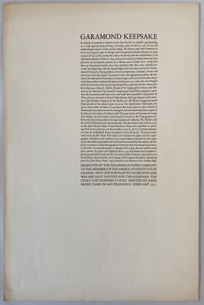 Item #305248 Garamond Keepsake. Edward F. O'Day
