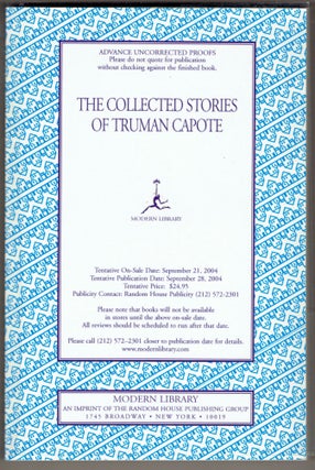 Item #306502 The Collected Stories of Truman Capote (Uncorrected proof). Truman Capote, Reynolds...
