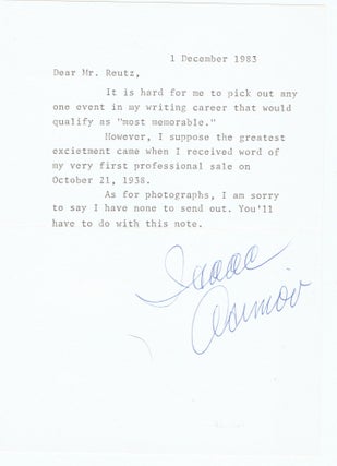 Item #325628 Typed Letter, Signed (TLS). Isaac Asimov