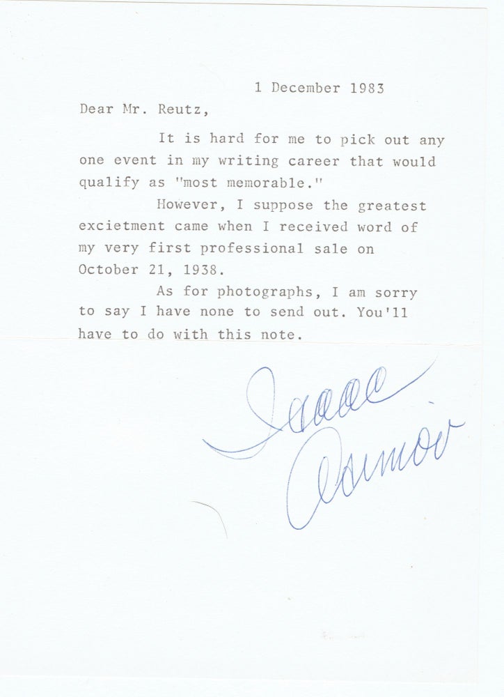 Item #325628 Typed Letter, Signed (TLS). Isaac Asimov.