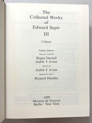 Culture (The Collected Works of Edward Sapir, Volume III)