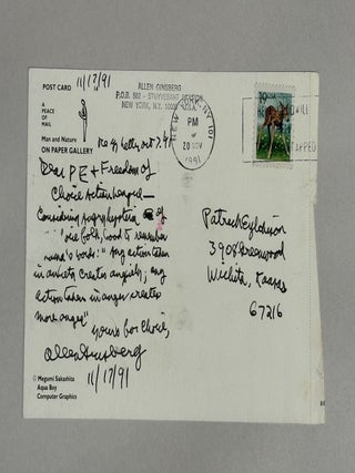 Item #375608 Signed Postcard from Allen Ginsberg. Allen Ginsberg